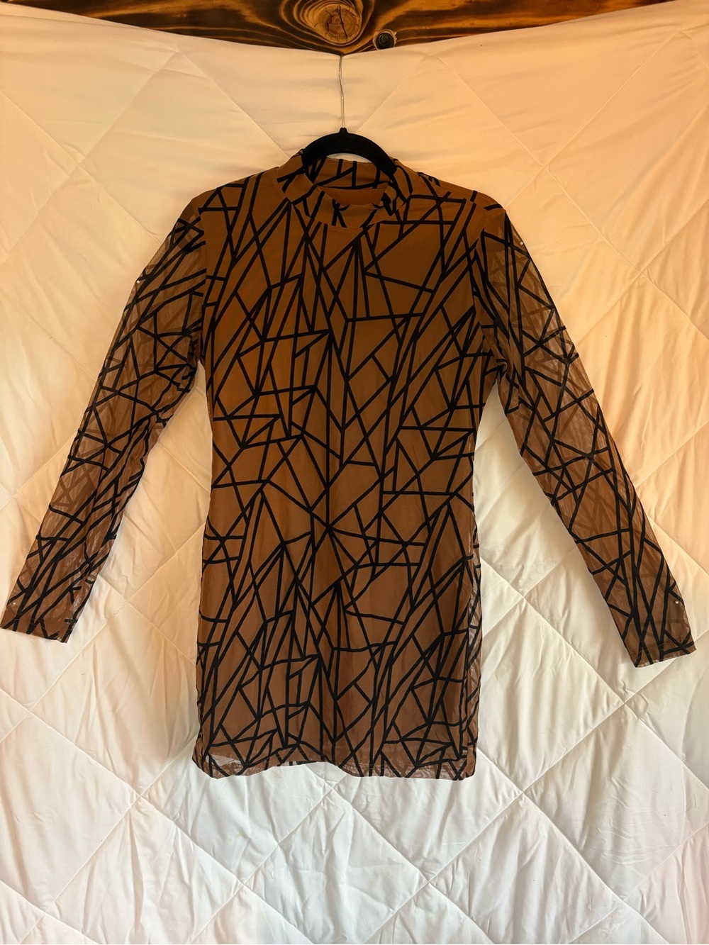 Brown Geometric Print Long Sleeve Dress